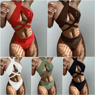 China Custom High Quality Windproof Two Piece Halterneck Sexy Cross Tie Solid Triangle Swimsuit Bikini For Women for sale