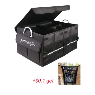 China Hot Sales Car Stoage Trunk Organizer With Two Lids Large Capacity Expandable Car Trunk Storage Organizer Black for sale