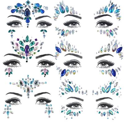 China Waterproof+Eco-friendly Blue Face Gems Tattoo Stickers For Party Festival Face Jewels Rainbow Tears Rhinestone Waterproof Acrylic Crystal Sticker for sale