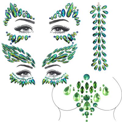 China Waterproof+Eco-friendly Emerald Face Gems Tattoo Stickers Waterproof Face Jewels Rainbow Tears Rhinestone For Festival Party Acrylic Crystal Sticker for sale