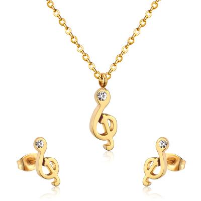 China Eco-Friendly Zircon Note Jewelry Set Stainless Steel Fashionable Crystal Type Women Earrings and Statement Gold Pendant Jewelry Set for sale