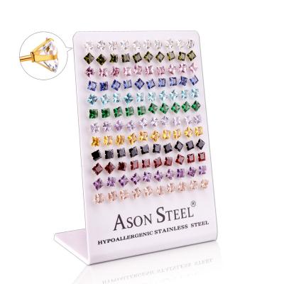 China Type Zircon Stone Display Card Earring Stainless Steel Lead Free Nickel Free Gold Plated Jewelry Earring Sets for sale