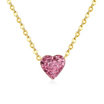 China Cheap Fashion Stainless Steel Heart Rhinestone Necklace Alloy Jewelry Cute Women Casual Pink Pendant Antioxidation Shiny Jewelry Gift for sale