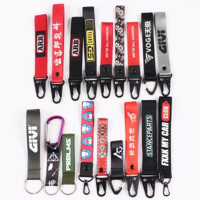 China Custom Black Jeans Metal Buckle Screen Printing Logo Key Short Lanyard for sale