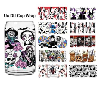 China Eco Friendly Custom Designs Tumbler Sticker Decal Vinyl Uc Pegatina Halloween 40oz 16oz Uvdtf Libbey Wrap For Dtf Mug Wrap UV Transfers for sale