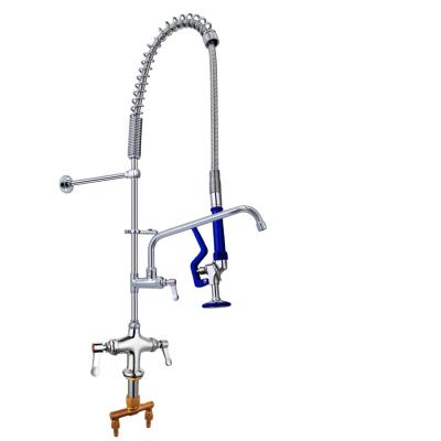 China Modern Commercial Double Handle Deck Mount Pre-Rinse Restaurant Kitchen Thermostatic Brass Dishwasher Faucet for sale