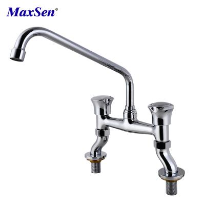 China Modern Chinese Manufacturer Deck Mounted Adjustable Dual Inlets Dual Handle Handweel UPC NSF 61-9 Kitchen Faucet for sale