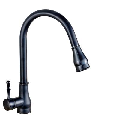 China Modern Single Handle Bronze Gooseneck Spout Pull Down Sprayer Black Commercial Kitchen Sink Faucet for sale