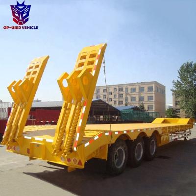 China Tri Axles Truck Trailer Factory Direct Sale 60 Ton 100 Ton Low Bed Flatbed Trailer for sale