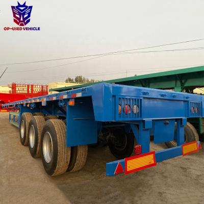 China Used low price 40ft semi truck trailer second hand flat bed 3Axles flatbed truck trailer for sale for sale