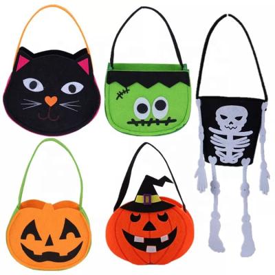 China Tote Storage Spooky Halloween Eco-Friendly Reusable Durable Polyester Felt GoldTreat Trick Tote Bag for sale