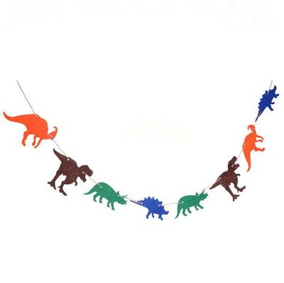 China Eco-friendly Creative Handmade Felt Dinosaur Party Flag Happy Birthday Felt Banner Party Decorations for sale