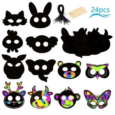 China Wholesale Magic Scratch Eco-friendly Art Rainbow Scratch Paper Animal Mask Diy Designing Mask for sale