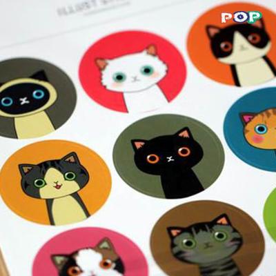 China Cheap round colors cat paper sticker for decoration, label and brand for sale