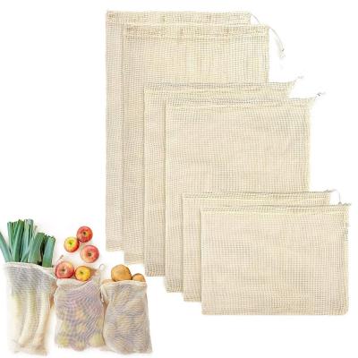 China 100% eco-friendly; Reusable; Washable Reusable Vegetable Bag 6Pcs Cotton Mesh Bag Organizer Kitchen Storage Bag for sale