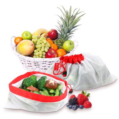 China Reusable Polyester Folding Mesh Bag Mesh Produce Bags Fruit Eco-Friendly Vegetable Shopping Bag With Drawstring for sale