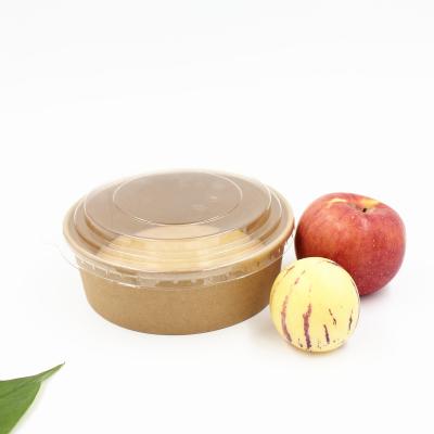 China Single Wall Disposable Salad Bowl 600ml Kraft Bowl With Lid for sale