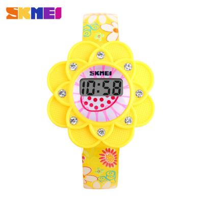 China SKMEI Yellow Color Sunflowers LCD Digital Wathces For Pretty Girl In Silicone Strap for sale