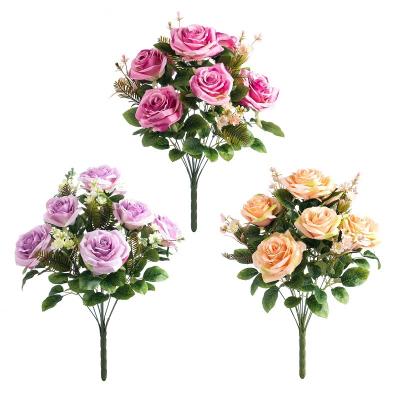 China Artificial rose flower Europe Rose fan*12 for wedding home decor handmade flowers plastic artificial flower for sale