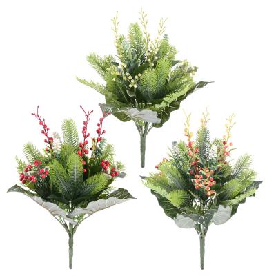 China Wholesale Plastic Artificial Flower Europe Pine Tree Christmas Flower Artificial Plastic Plants Decoration Fruit for sale