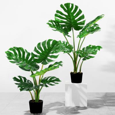 China Artificial Potted Plant Artificial Plant in Pot for Handmade Artificial Monstera Home Decor Potted Artificial Leaf Bonsai Decoration for sale