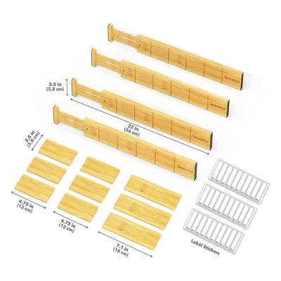 China Eco-Friendly Dressers and Home Office Bathroom 4 Pack Adjustable Bamboo Kitchen Drawer Dividers with Inserts and Labels for sale