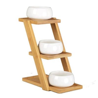 China Eco-friendly Flower Display Ladder Shelf Potted Storage Rack Unit Decoration 3 Tier Mini Bamboo Holder For Plant Stand for sale