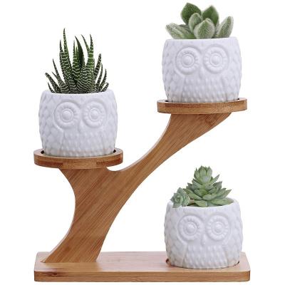 China Eco-friendly 3 Tier Tray Desk Shelf Home Decor Flower Pot Display Racks Bamboo Plant Rack for sale