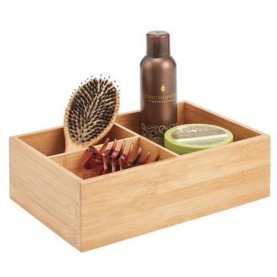 China Natural Sustainable Stackable 3 Compartments Various Sizes 3 Compartments Bamboo Office Kitchen Look Bathroom Storage Organizer for sale