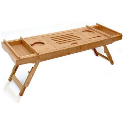 China Factory Eco Wooden Bath Tub Stand Extendable Custom Bamboo Caddy Tray Wooden Bath Tray For Bathroom for sale