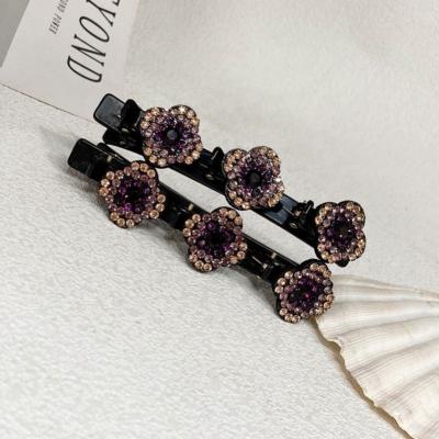 China Fashion Luma Low MOQ Customize Logo Platypus Four-Leaf Clover Chopped Hairpin Clip, Braided Hair Clip With Rhinestones For Women for sale