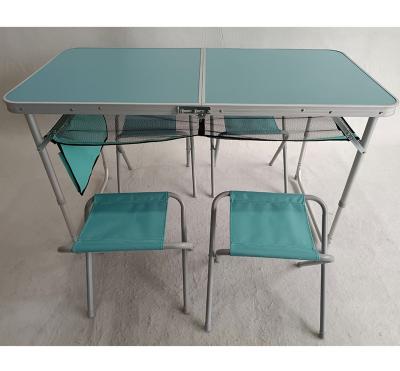 China Lebeng LBT-073W Modern Aluminum Legs Folding Camping Table With Stool Sets With Side Bag And Net Pocket for sale