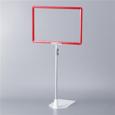 China Waterproof Telescopic POP Sign Older Frame A4 Supermarket Display Stand Holder With Base for sale