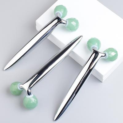 China Healthy Facial 3D Massage Roller Gemstone Green Aventurine Face Roller for sale