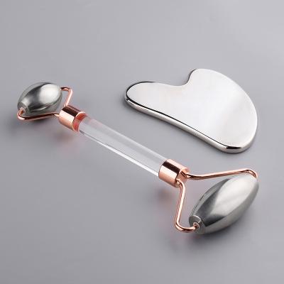 China 2021 Handheld Stainless Steel Roller Skin Lift Massage Tool Facial Gua Sha Set for sale