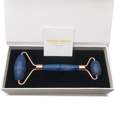 China Face Rose Gold Metal Blue Aventurine Jade Facial Roller for sale