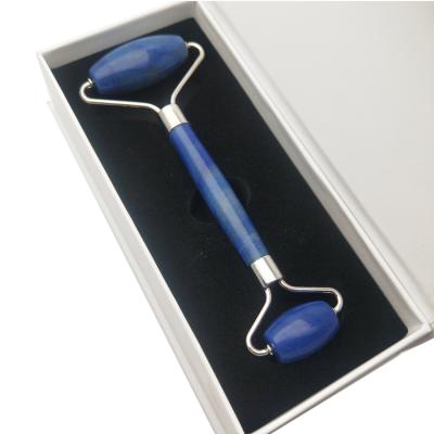 China Silver Metal Blue Aventurine Jade Facial Face Roller for sale