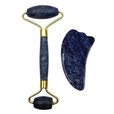 China Silent Blue Gemstone Jade Facial Roller Guasha Face Smudge Set for sale