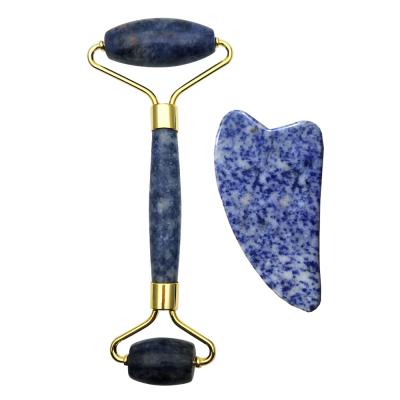 China Newest Design Face Sodalite Blue Facial Roller Guasha Tip Set for sale