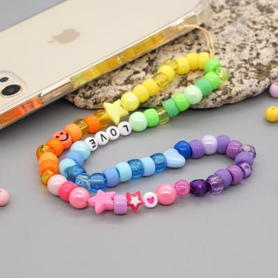 China Clear Cute Beaded Designer Phone Chain Lanyards DIY Phone Cover Acrylic Bumper Chain Lanyards for sale