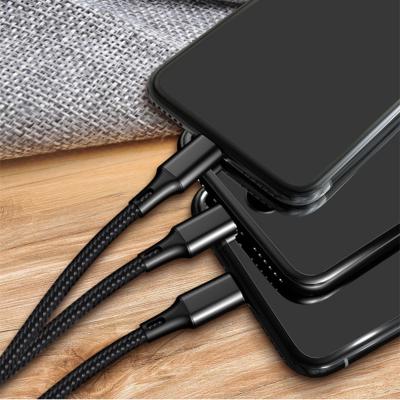 China Mobile Phone 3 in 1 Type-C Nylon Braided Fast Triple Line Phone Charging Usb Charger Cable Charging Android Cable Cord for sale