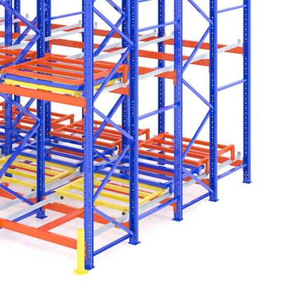 China 1200kgs Corrosion Protection Pallet Load 4 Pallet Deep Push Back Pallet Racking for sale