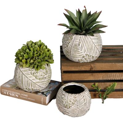 China Wholesale cartoon leaf pattern round cement flower pots garden decoration outdoor cement flower pot for sale