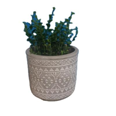 China Cartoon exquisite pattern carved bonsai home succulent pot flower pot ceramic cement decoration flower pot for sale