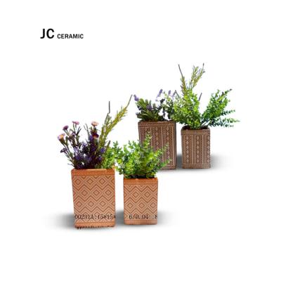 China embossed & Model JC Cement Flower Vase Home Decoration Painted Concrete Plant Pot For Square Vases And Gardening Wholesale Flower Pots for sale