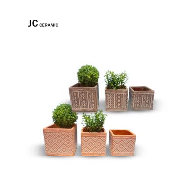 China JC Modern Home Decorative Planter Cement Decorative Flower Pots and Planters Wholesale Square Concrete Pots for Bonsai Plants Small Pots Ceramic Macetas for sale