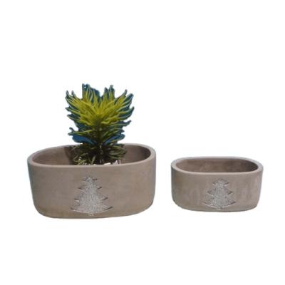 China Decorative Home Garden Cartoon Christmas Tree Pattern Concrete Flower Pot Big Outdoor Flower Pots for sale