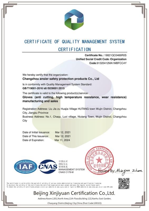 ISO9001 - Changzhou Ansir Safety Product Co., Ltd.