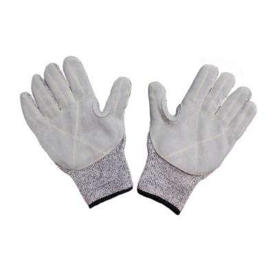 China Anti-Cut HPPE Cut Resistant Safety Gloves With Cow Split Leather On The Palm for sale