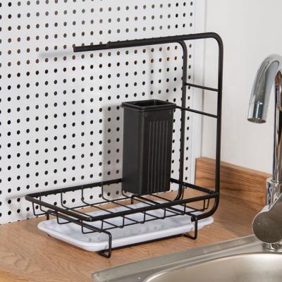 China Sustainable Gloway Oem Kitchen Countertop Sink Caddy Rack Tray Organizer Stand Drain Tray Black Dishcloth Sponge Holder For Kitchen Sink for sale